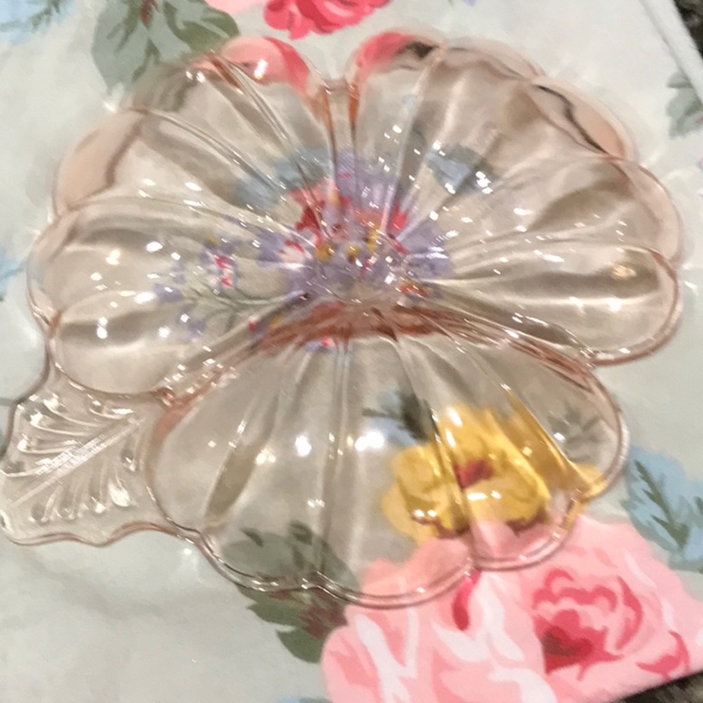 Vintage Pink depression glass relish dish